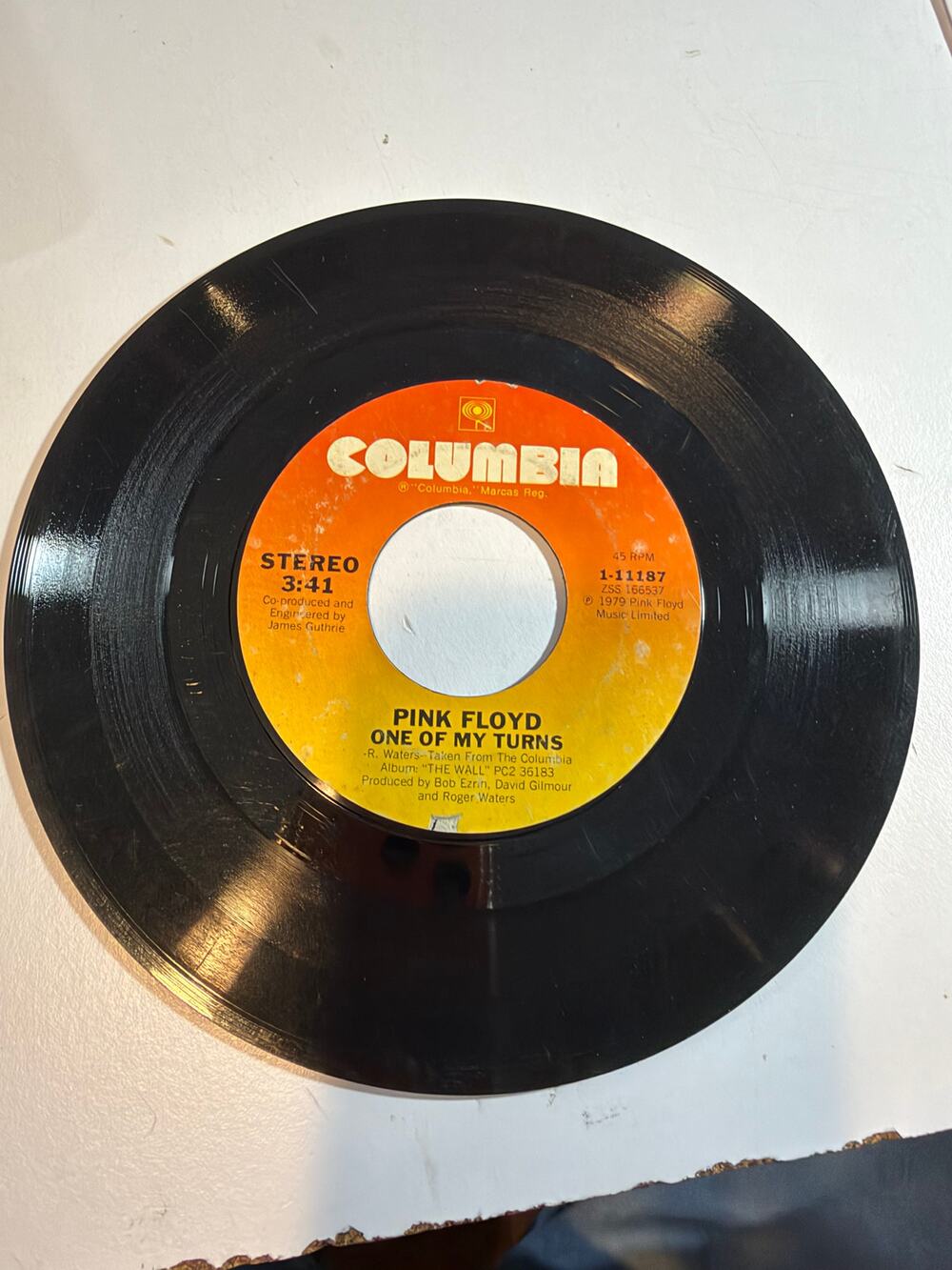 Pink Floyd "Another Brick In The Wall" 45 rpm Vinyl Record One Of My Turns" 7”